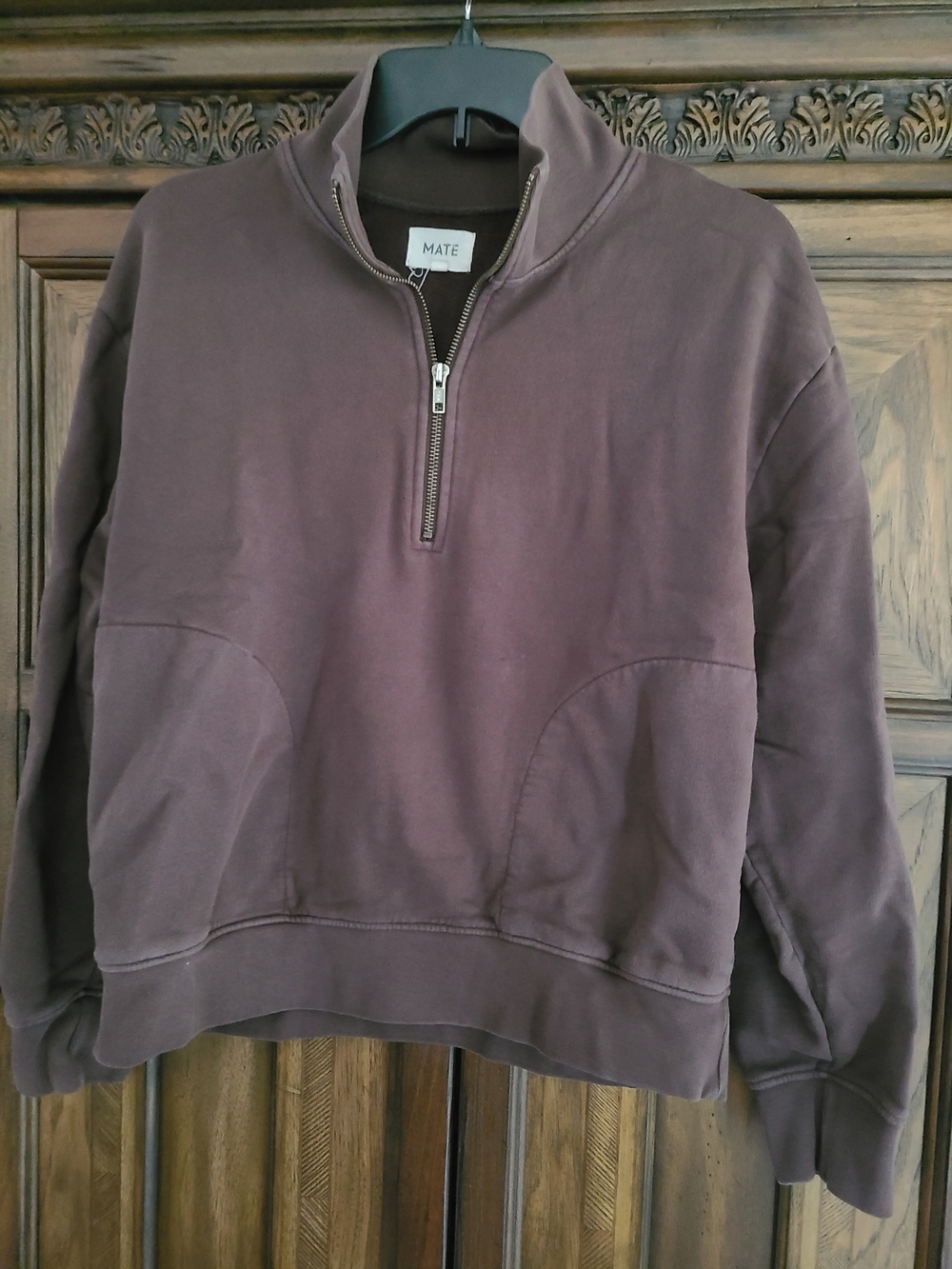 Organic Cotton Fleece Quarter Zip Sweatshirt Brown Size small